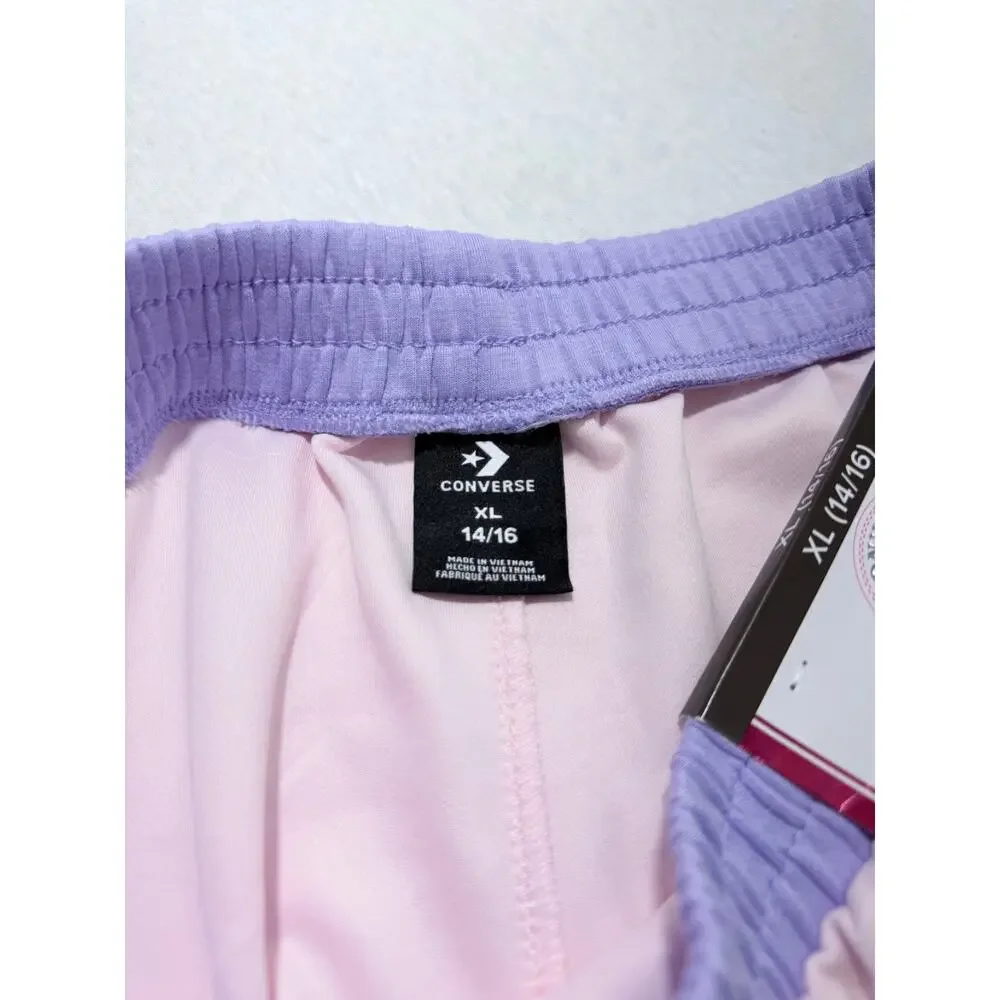 Converse Girl’s Knit Shorts Pink Purple Elastic Waist Pockets Size XL 14/16